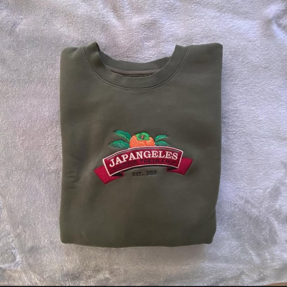 Japangeles Kaki Crew Embroidered Crewneck Sweatshirt